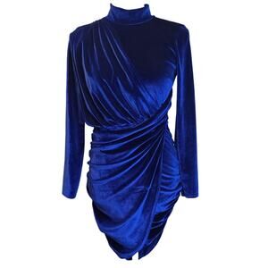 NWT New BOOHOO Women's Blue Suede Ruch Mini Dress Sz 4